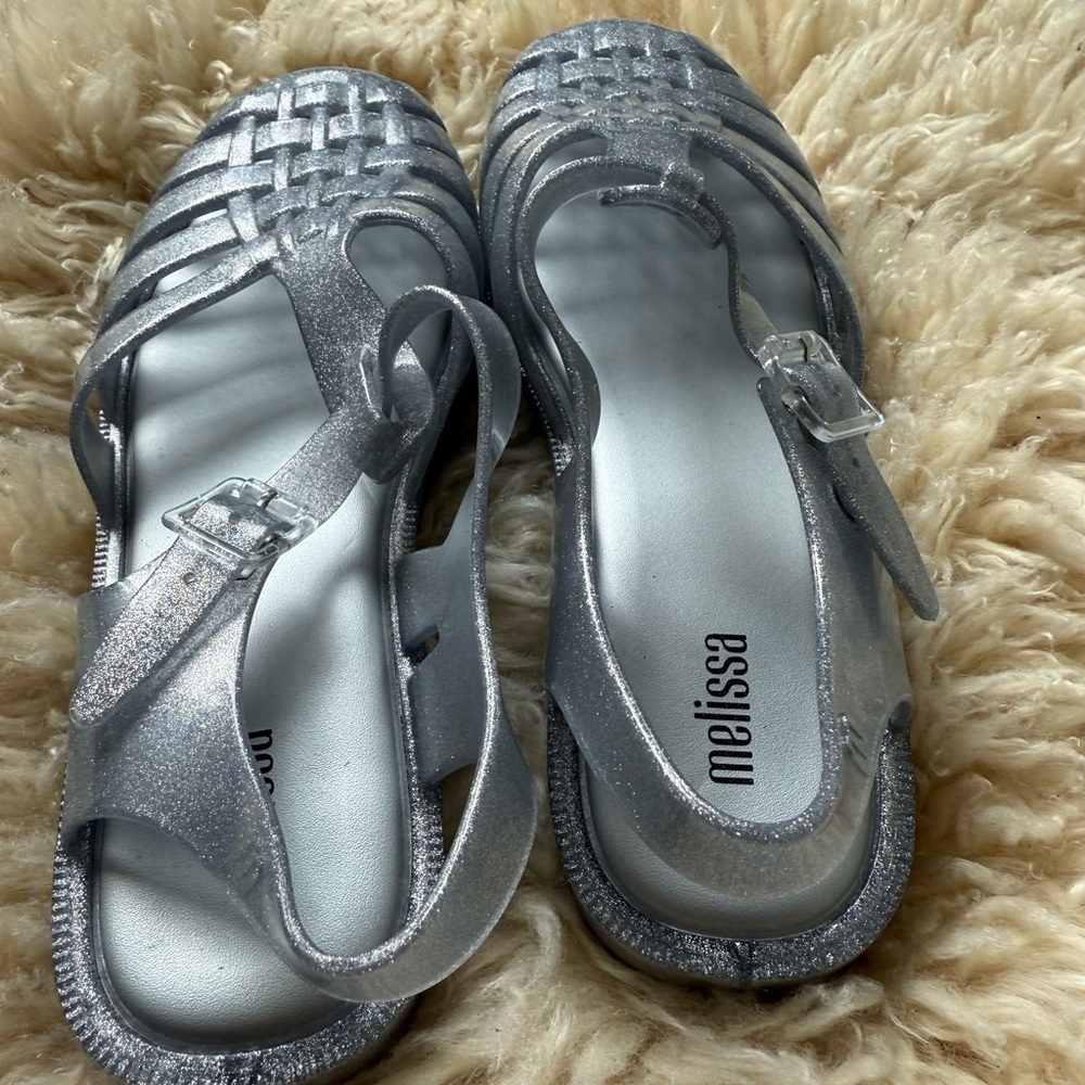 melissa Possession “Glitter Clear” Silver Jelly Sandals Sz 8 - Picture 4 of 5